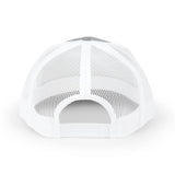 Personalized Mountain Sunrise Initials Embroidered Trucker Cap — One size / Heather Grey / White — personalized example, official product view 2