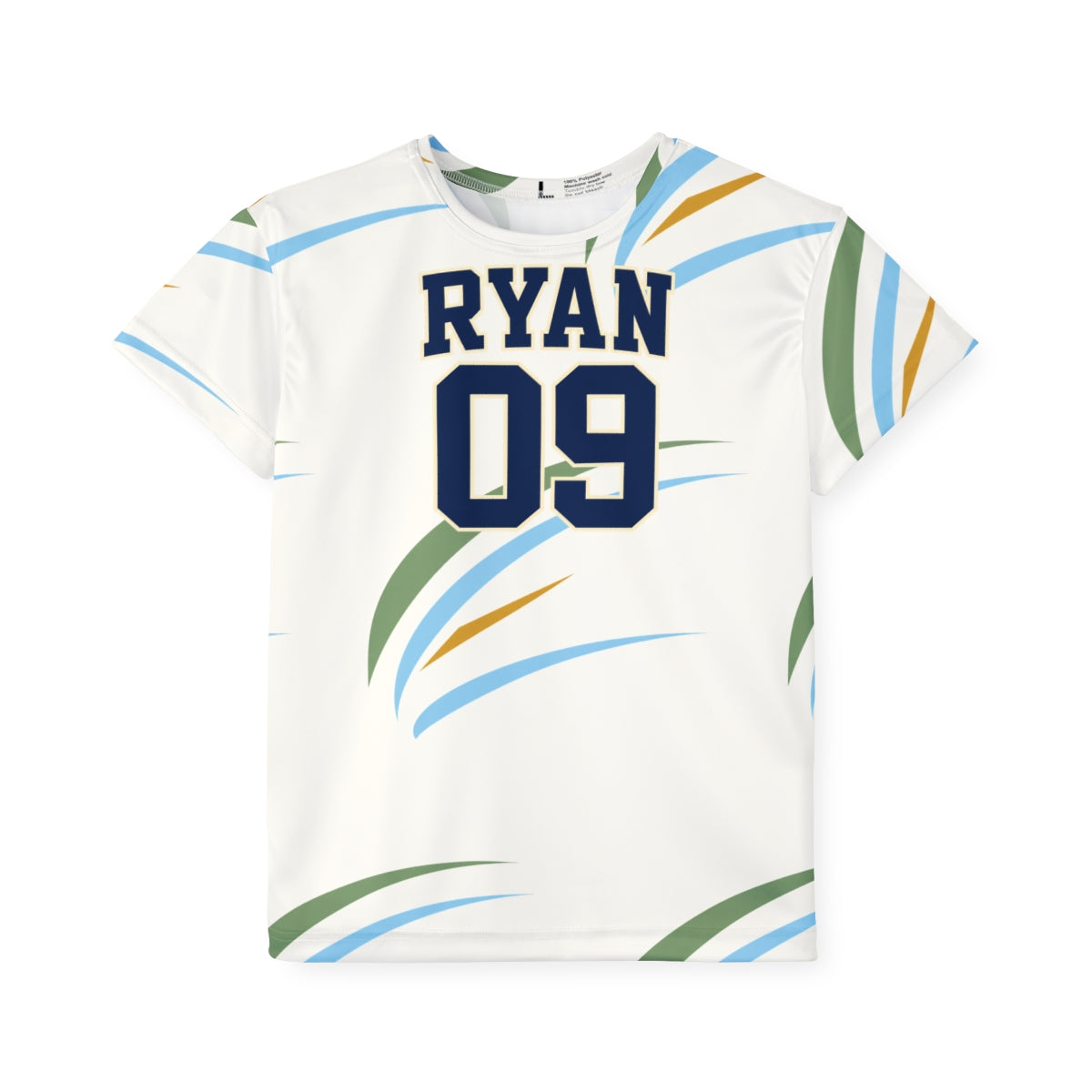 Personalized Name & Number Sage Arc Kids Sports Jersey — XS, S, M, L — personalized example, official product view 1