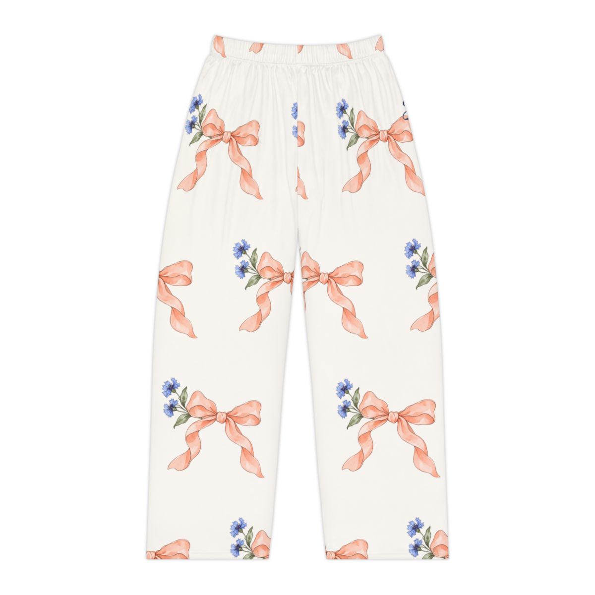Personalized Peach Bow & Cornflower Name Pajama Pants — S, M, L, XL, 2XL — personalized example, official product view 1