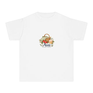 Personalized Picnic Party Name Youth Garment Dyed Tee — White / XS, White / S, White / M, White / L, White / XL — personalized example, official product view 1
