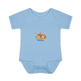 Personalized Sleeping Fawn Baby Name Rib Bodysuit — Light Blue / NB (0-3M), Light Blue / 12M, Light Blue / 24M, Light Blue / 18M, Light Blue / 6M — personalized example, official product view 13