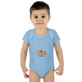 Personalized Sleeping Fawn Baby Name Rib Bodysuit — Light Blue / NB (0-3M), Light Blue / 12M, Light Blue / 24M, Light Blue / 18M, Light Blue / 6M — personalized example, official product view 15