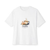 Personalized Slow Mornings Coffee Name & Year Boxy Tee — 2XL / White, XL / White, S / White, L / White, M / White — personalized example, official product view 1
