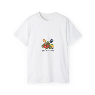 Personalized Sunday Kitchen Family Name Cotton T-Shirt — White / S, White / M, White / L, White / XL, White / 2XL — personalized example, official product view 1