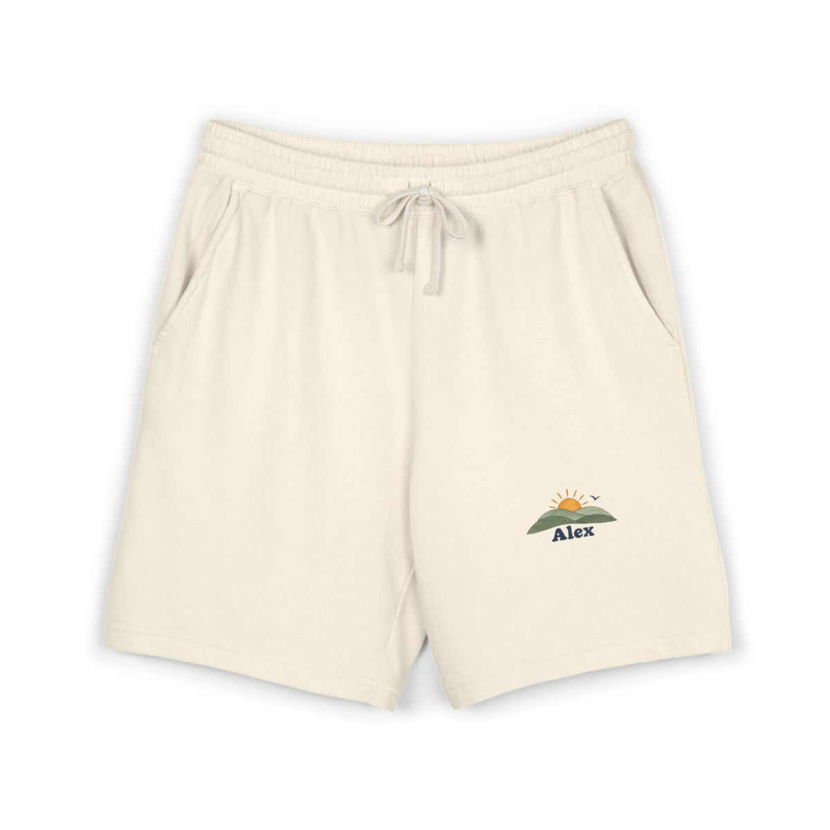 Personalized Sunrise Hills Name Garment-Dyed Fleece Shorts — S / Ivory, M / Ivory, L / Ivory, XL / Ivory, 2XL / Ivory — personalized example, official product view 1