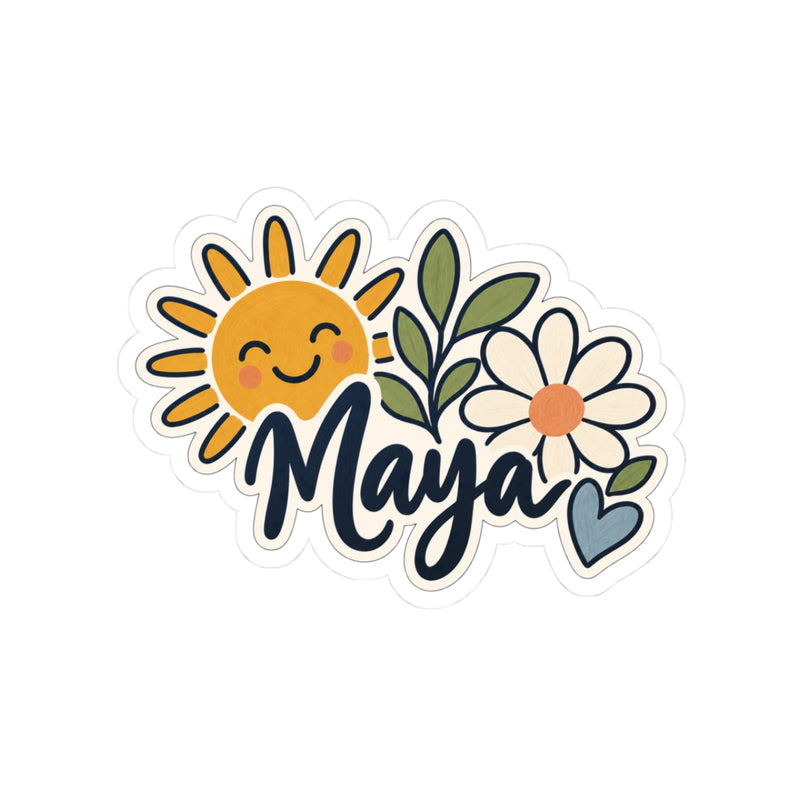 Personalized Sunshine Daisy Name Sticker — Indoor Vinyl — 3" × 3" / White — personalized example, official product view 1