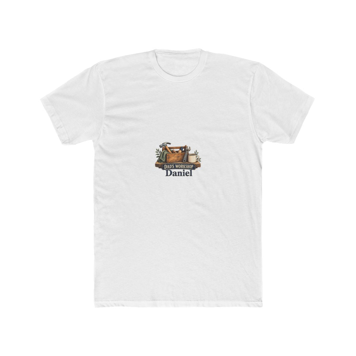 Personalized Workshop Name Cotton Crew Tee — Dad or Your Own Title — Solid White / M, Solid White / XL, Solid White / S, Solid White / L, Solid White / 2XL — personalized example, official product view 1