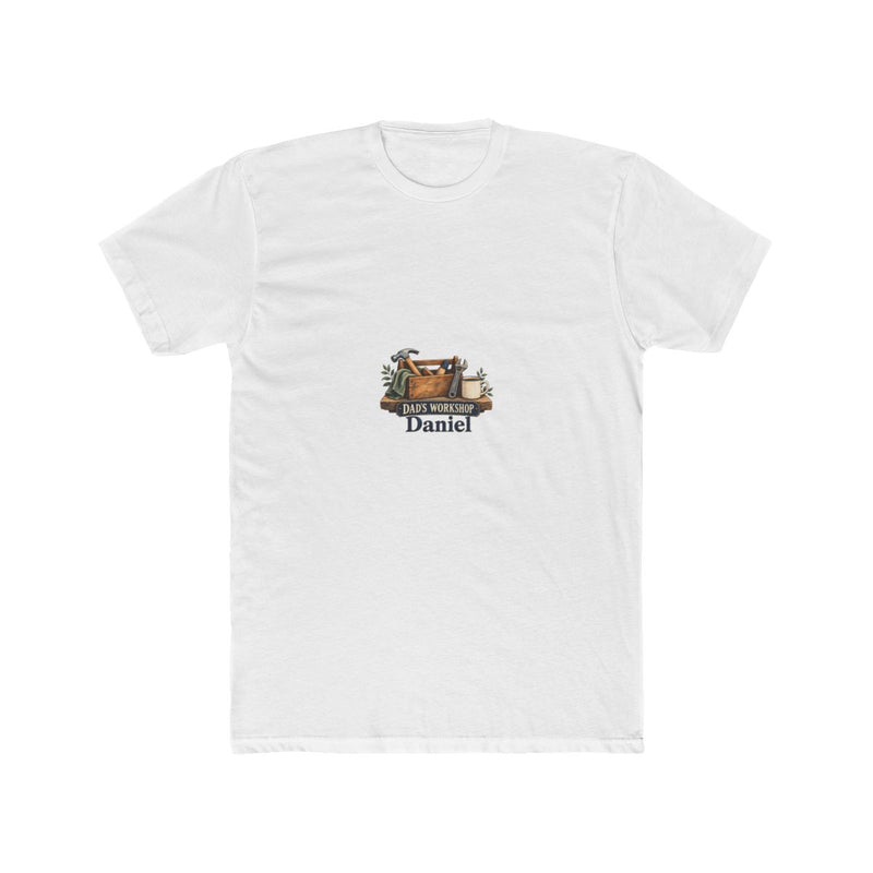 Personalized Workshop Name Cotton Crew Tee — Dad or Your Own Title — Solid White / M, Solid White / XL, Solid White / S, Solid White / L, Solid White / 2XL — personalized example, official product view 1