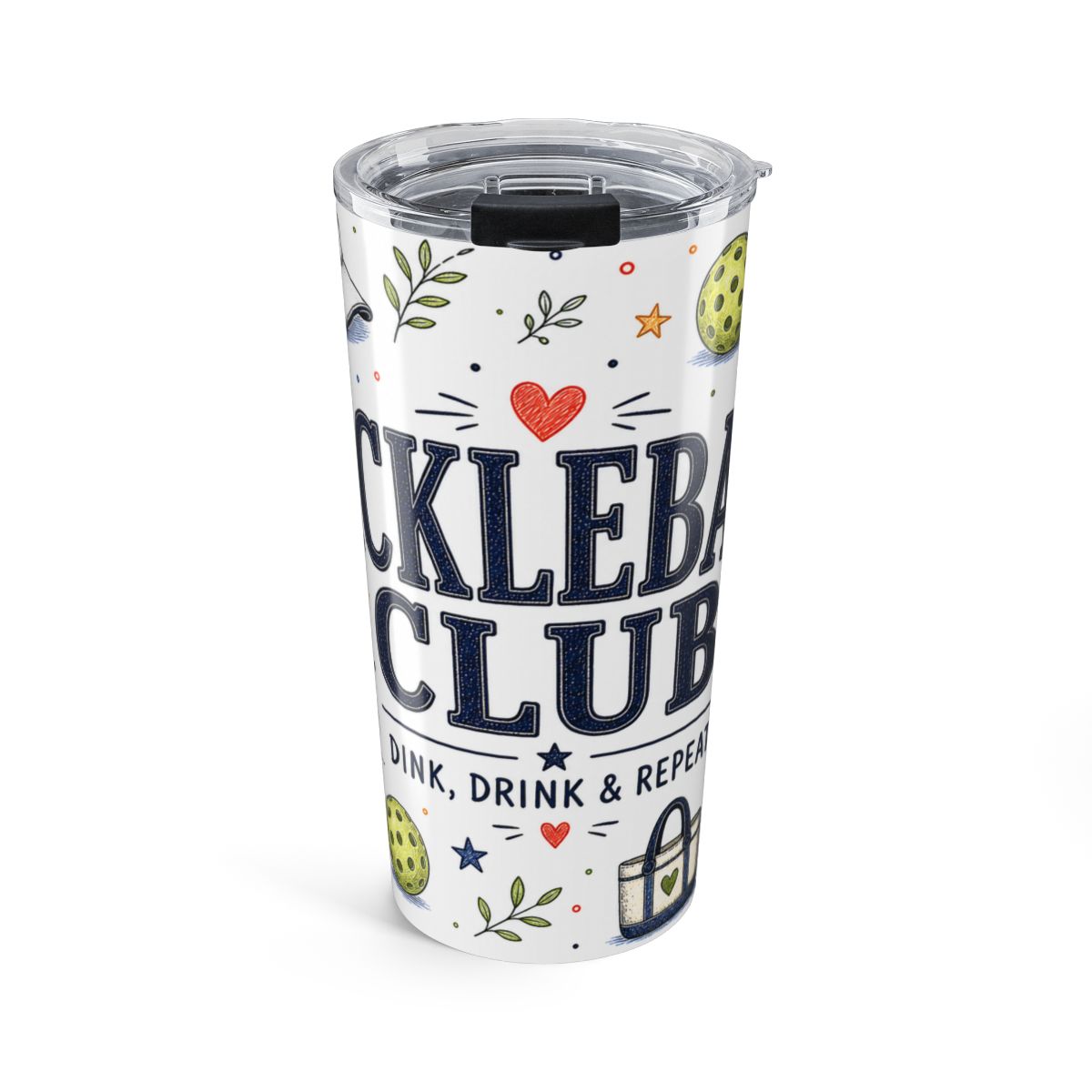 Pickleball Club 20oz Tumbler — Pickleball Player Gift — Insulated Stainless Steel Travel Cup — Front view — Photo 1