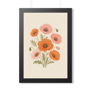 Pink Poppies Framed Nursery Poster | Storybook Wall Art | Kids Room Decor | Black Walnut White Frame | 16x24 20x30 — 6ad86ff462c6e142010d47de_69668_124096_front