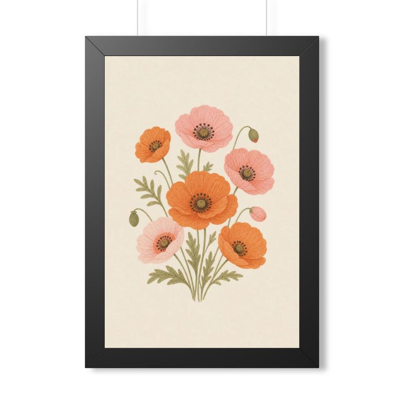 Pink Poppies Framed Nursery Poster | Storybook Wall Art | Kids Room Decor | Black Walnut White Frame | 16x24 20x30 — 6ad86ff462c6e142010d47de_69668_124096_front