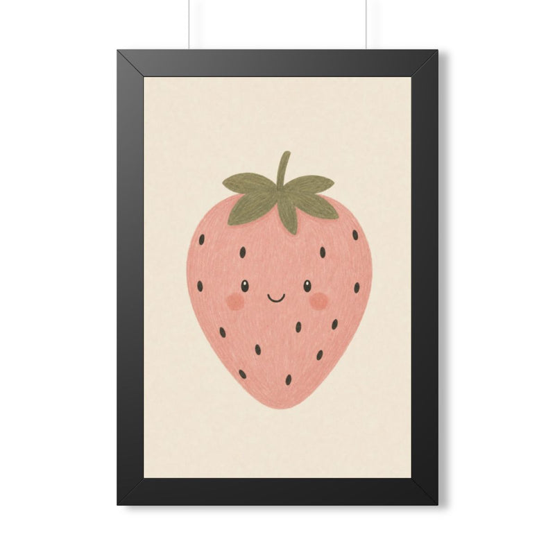 Pink Strawberry Framed Nursery Poster | Storybook Wall Art | Kids Room Decor | Black Walnut White Frame | 16x24 20x30 — 6ad86fd922f6b3eb1802d3ef_69668_124096_front