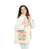 Power of Love Peace Tote Bag — Inspirational Quote Canvas Bag — Colorful Reusable Cotton Tote — Product view — Photo 7