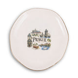 Prague Ceramic Ring Dish, Gold Rim Trinket Tray, Jewelry Holder Gift, Round Wavy Round Heart — Front view — Photo 2