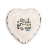 Prague Ceramic Ring Dish, Gold Rim Trinket Tray, Jewelry Holder Gift, Round Wavy Round Heart — Front view — Photo 3