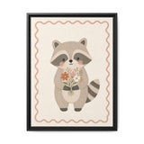 Raccoon Flowers Framed Nursery Canvas, Storybook Kids Room Wall Art, 12x16 18x24 — 6ad866c0bc601941bd09f8c2_88294_103221_front
