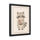 Raccoon Flowers Framed Nursery Canvas, Storybook Kids Room Wall Art, 12x16 18x24 — 6ad866c0bc601941bd09f8c2_88292_103735_side