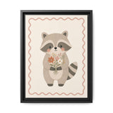 Raccoon Flowers Framed Nursery Canvas, Storybook Kids Room Wall Art, 12x16 18x24 — 6ad866c0bc601941bd09f8c2_88292_103215_front