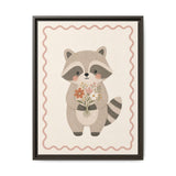 Raccoon Flowers Framed Nursery Canvas, Storybook Kids Room Wall Art, 12x16 18x24 — 6ad866c0bc601941bd09f8c2_107256_103249_front
