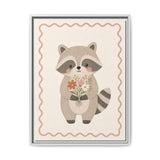 Raccoon Flowers Framed Nursery Canvas, Storybook Kids Room Wall Art, 12x16 18x24 — 6ad866c0bc601941bd09f8c2_107257_103277_front