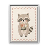 Raccoon Flowers Framed Nursery Canvas, Storybook Kids Room Wall Art, 12x16 18x24 — 6ad866c0bc601941bd09f8c2_107253_103270_front