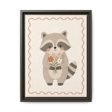Raccoon Flowers Framed Nursery Canvas, Storybook Kids Room Wall Art, 12x16 18x24 — 6ad866c0bc601941bd09f8c2_107252_103242_front