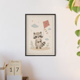 Raccoon Kite Framed Nursery Poster, Storybook Kids Room Wall Art, A4 A3 Size — 6ad866e4bc601941bd09f8de_96250_81024_context-2