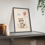 Raccoon Kite Framed Nursery Poster, Storybook Kids Room Wall Art, A4 A3 Size — 6ad866e4bc601941bd09f8de_96250_80963_context-1