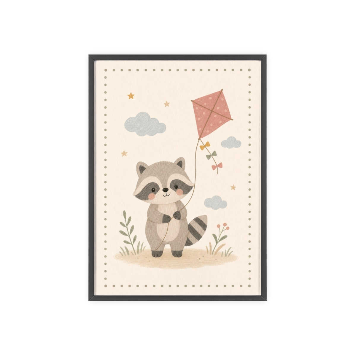 Raccoon Kite Framed Nursery Poster, Storybook Kids Room Wall Art, A4 A3 Size — 6ad866e4bc601941bd09f8de_96250_80279_front
