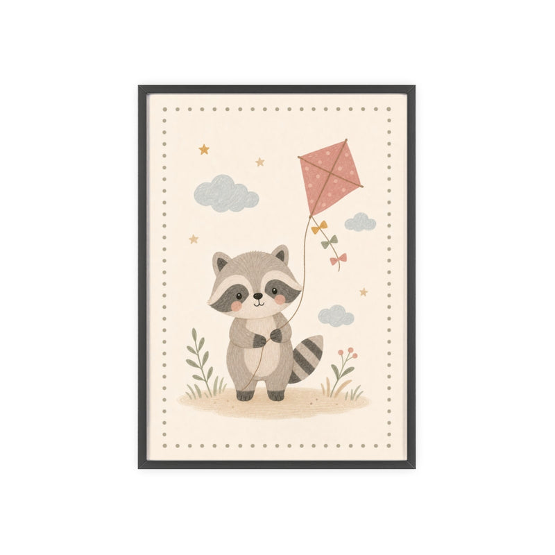 Raccoon Kite Framed Nursery Poster, Storybook Kids Room Wall Art, A4 A3 Size — 6ad866e4bc601941bd09f8de_96250_80279_front