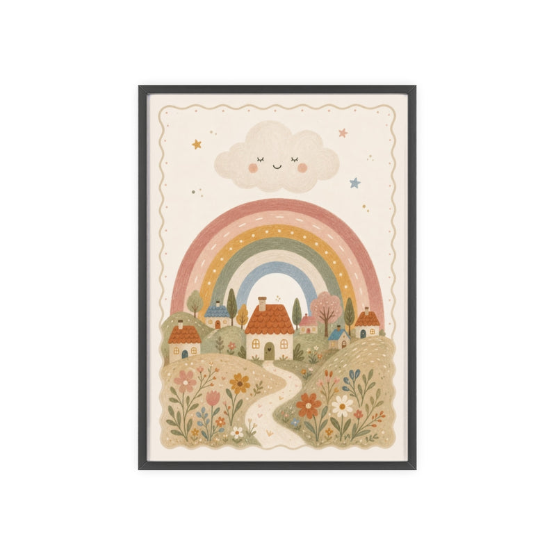 Rainbow Village Framed Nursery Poster, Storybook Kids Room Wall Art, A4 A3 Size — 6ad866e69136e3edae0e5e2b_96250_80279_front
