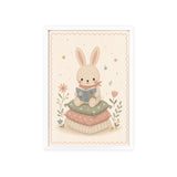 Reading Bunny Framed Nursery Poster, Storybook Kids Room Wall Art, A4 A3 Size — 6ad866ee9136e3edae0e5e32_96266_80268_front