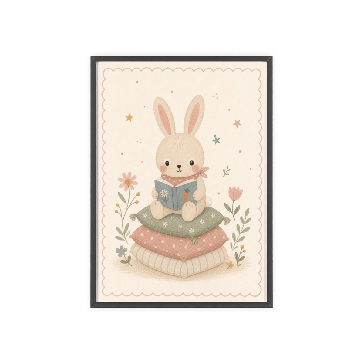 Reading Bunny Framed Nursery Poster, Storybook Kids Room Wall Art, A4 A3 Size — 6ad866ee9136e3edae0e5e32_96250_80279_front