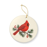 Red Cardinal and Pine Ceramic Ornament, Double Sided Round Christmas Decoration, Holiday Keepsake Gift — Product view — Photo 5