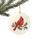 Red Cardinal and Pine Ceramic Ornament, Double Sided Round Christmas Decoration, Holiday Keepsake Gift — Product view — Photo 8