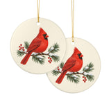 Red Cardinal and Pine Ceramic Ornament, Double Sided Round Christmas Decoration, Holiday Keepsake Gift — Product view — Photo 6
