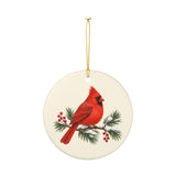 Red Cardinal and Pine Ceramic Ornament, Double Sided Round Christmas Decoration, Holiday Keepsake Gift — Product view — Photo 4