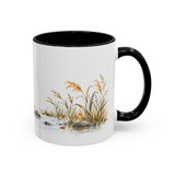 Red Crowned Crane Mug, Autumn Reeds Watercolor Bird Coffee Cup, Elegant Nature Gift, 11oz 15oz Ceramic Accent Mug — Right view — Photo 18