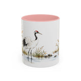 Red Crowned Crane Mug, Autumn Reeds Watercolor Bird Coffee Cup, Elegant Nature Gift, 11oz 15oz Ceramic Accent Mug — Front view — Photo 3