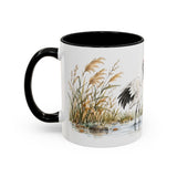 Red Crowned Crane Mug, Autumn Reeds Watercolor Bird Coffee Cup, Elegant Nature Gift, 11oz 15oz Ceramic Accent Mug — Left view — Photo 19