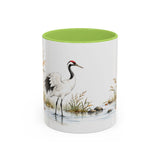 Red Crowned Crane Mug, Autumn Reeds Watercolor Bird Coffee Cup, Elegant Nature Gift, 11oz 15oz Ceramic Accent Mug — Front view — Photo 15