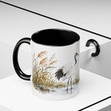 Red Crowned Crane Mug, Autumn Reeds Watercolor Bird Coffee Cup, Elegant Nature Gift, 11oz 15oz Ceramic Accent Mug — Product view — Photo 22