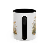 Red Crowned Crane Mug, Autumn Reeds Watercolor Bird Coffee Cup, Elegant Nature Gift, 11oz 15oz Ceramic Accent Mug — Back view — Photo 20