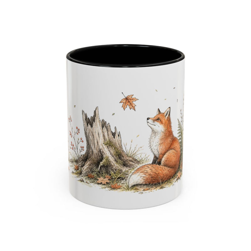 Red Fox Accent Mug | Watercolor Nature Coffee Cup | 11oz 15oz Woodland Animal Gift — 11oz / Black — front