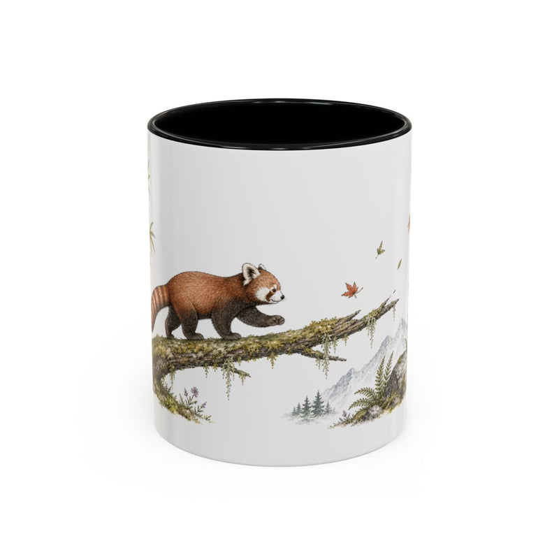 Red Panda Accent Mug | Watercolor Nature Coffee Cup | 11oz 15oz Woodland Animal Gift — 11oz / Black — front