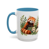Red Panda Book Lover Mug, Cozy Reading Garden, 11oz or 15oz — 15oz / Light Blue — left