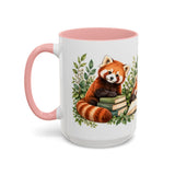 Red Panda Book Lover Mug, Cozy Reading Garden, 11oz or 15oz — 15oz / Pink — left