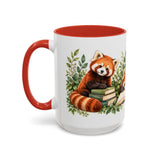 Red Panda Book Lover Mug, Cozy Reading Garden, 11oz or 15oz — 15oz / Red — left