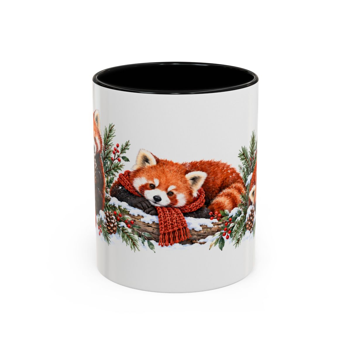 Red Panda Mug, Cozy Winter Woodland, 11oz or 15oz — 11oz / Black — front