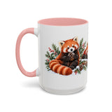 Red Panda Mug, Cozy Winter Woodland, 11oz or 15oz — 15oz / Pink — left